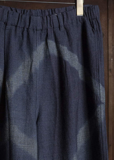 SUZUSAN 5050W-525 Wool Glen Check Drawstring Wide Pants itajime shibori X 7111 Dark Purple - Dark Grey