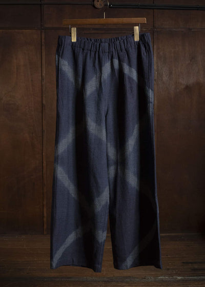 SUZUSAN 5050W-525 Wool Glen Check Drawstring Wide Pants itajime shibori X 7111 Dark Purple - Dark Grey
