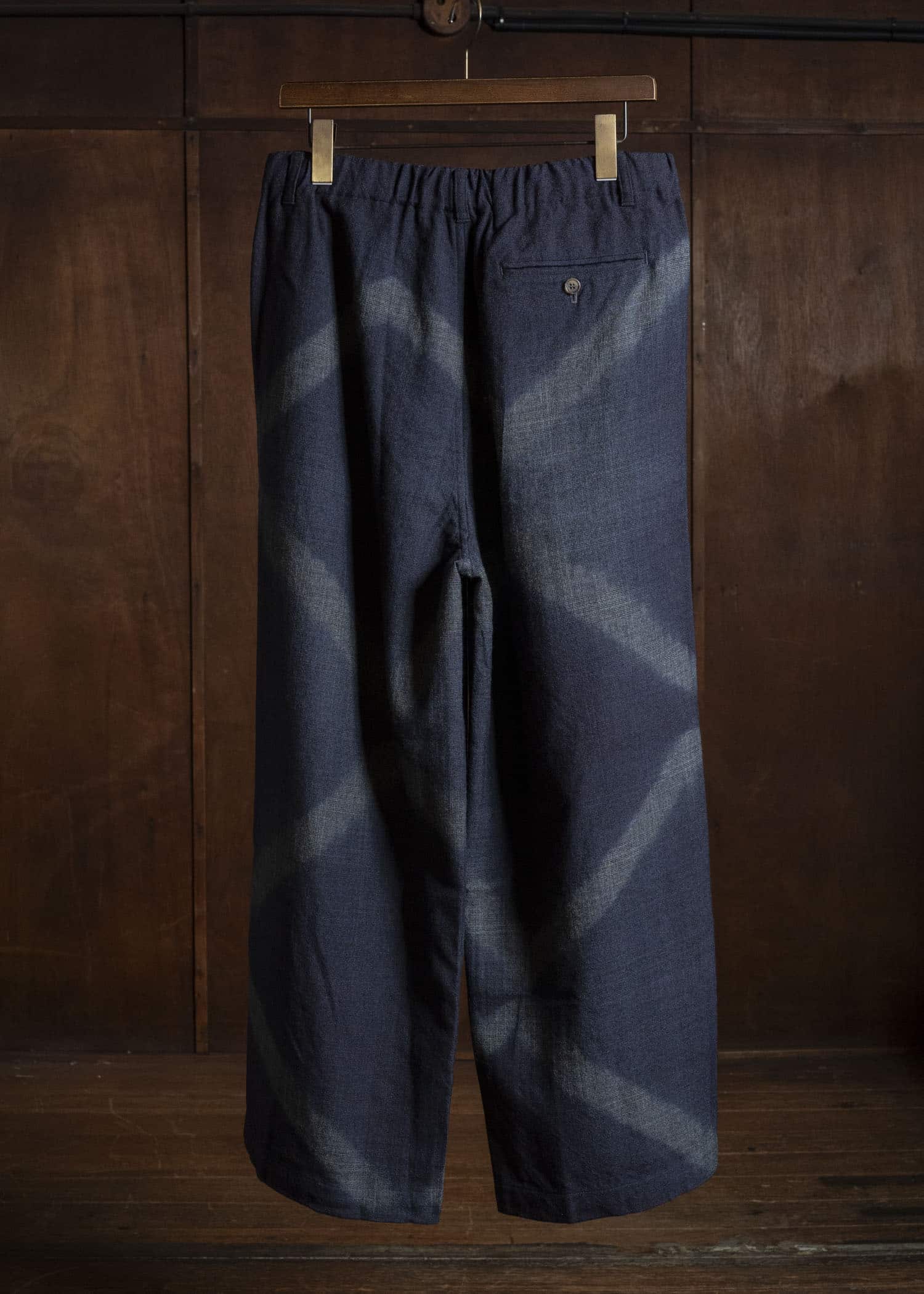 SUZUSAN 5050W-525 Wool Glen Check Drawstring Wide Pants itajime shibori X 7111 Dark Purple - Dark Grey