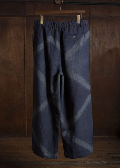 SUZUSAN 5050W-525 Wool Glen Check Drawstring Wide Pants itajime shibori X 7111 Dark Purple - Dark Grey