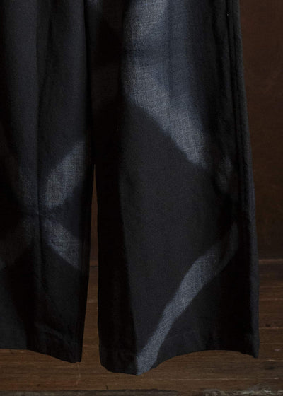 SUZUSAN 5050W-525 Wool Glen Check Drawstring Wide Pants itajime shibori X 1011 Black - Dark Grey