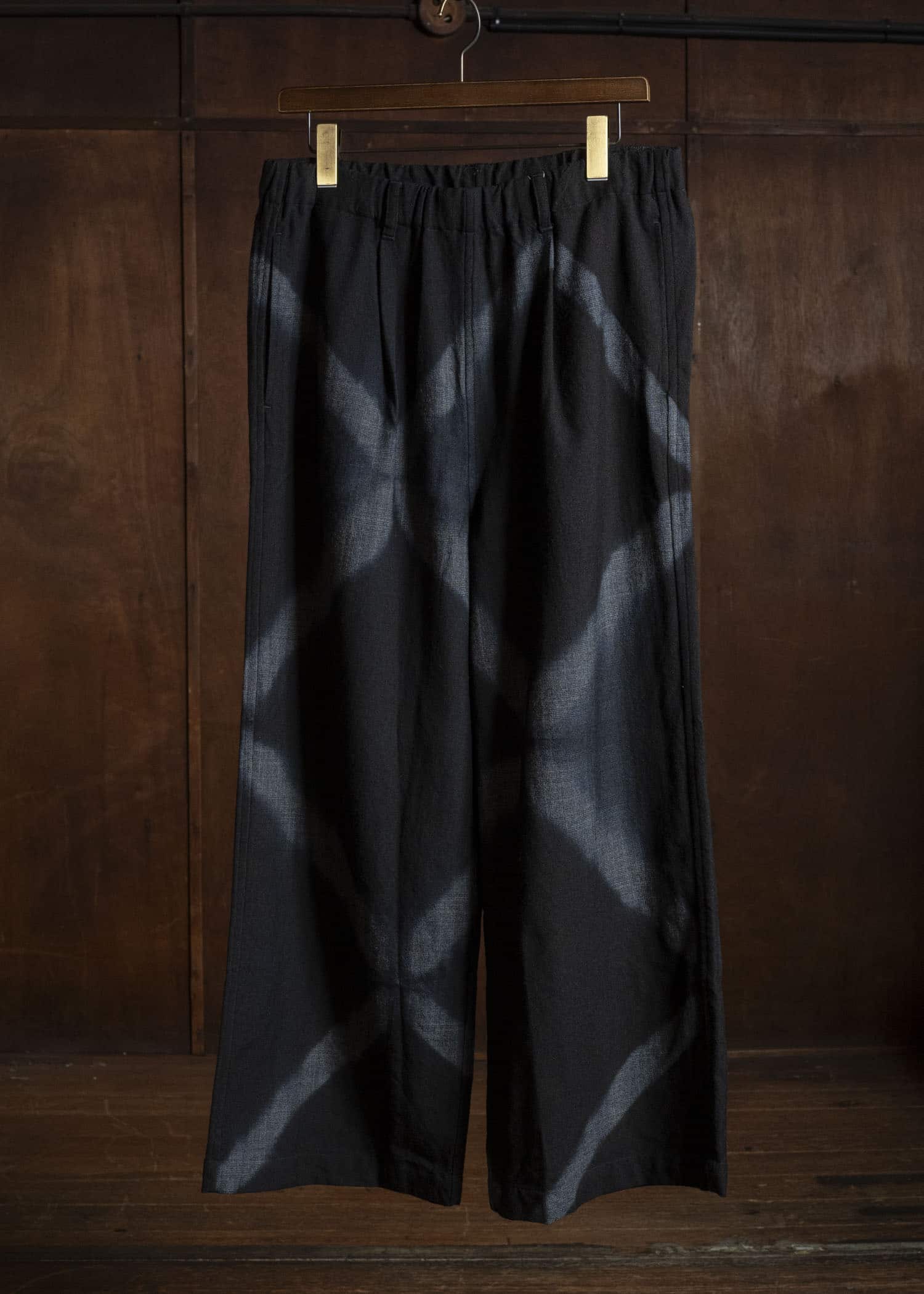 SUZUSAN 5050W-525 Wool Glen Check Drawstring Wide Pants itajime shibori X 1011 Black - Dark Grey