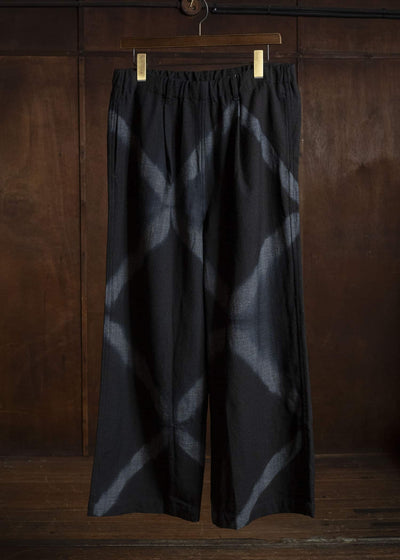 SUZUSAN 5050W-525 Wool Glen Check Drawstring Wide Pants itajime shibori X 1011 Black - Dark Grey