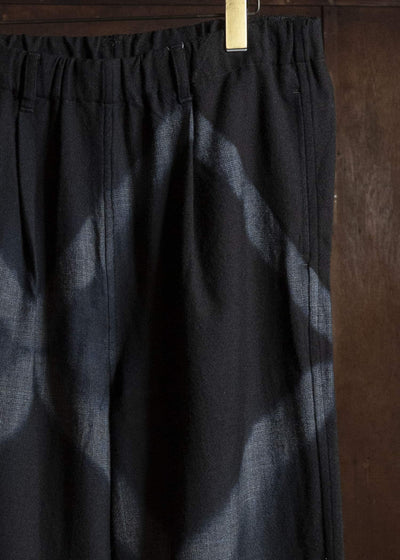 SUZUSAN 5050W-525 Wool Glen Check Drawstring Wide Pants itajime shibori X 1011 Black - Dark Grey
