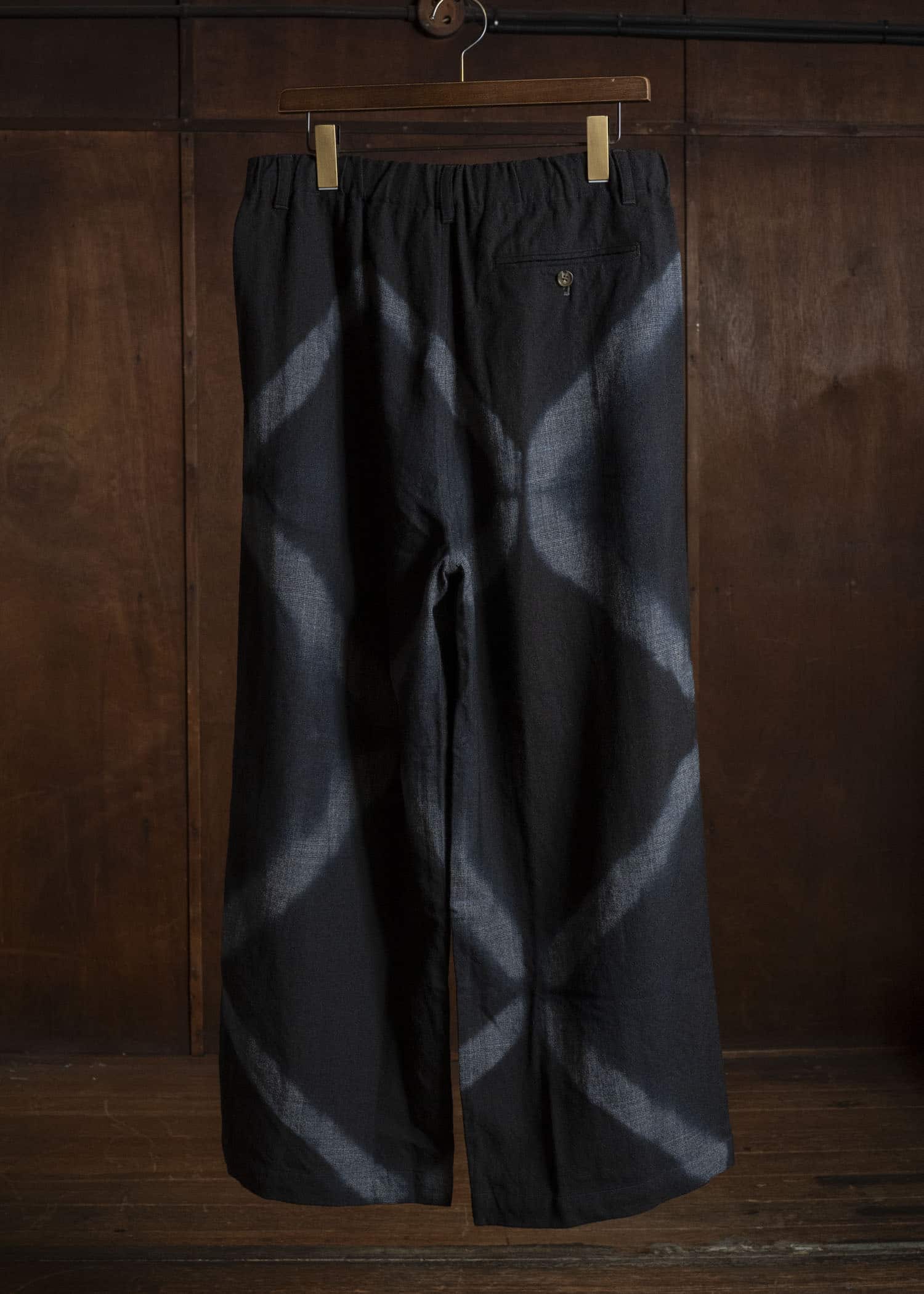 SUZUSAN 5050W-525 Wool Glen Check Drawstring Wide Pants itajime shibori X 1011 Black - Dark Grey