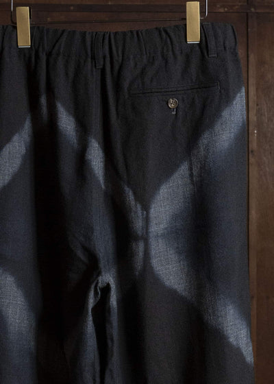 SUZUSAN 5050W-525 Wool Glen Check Drawstring Wide Pants itajime shibori X 1011 Black - Dark Grey