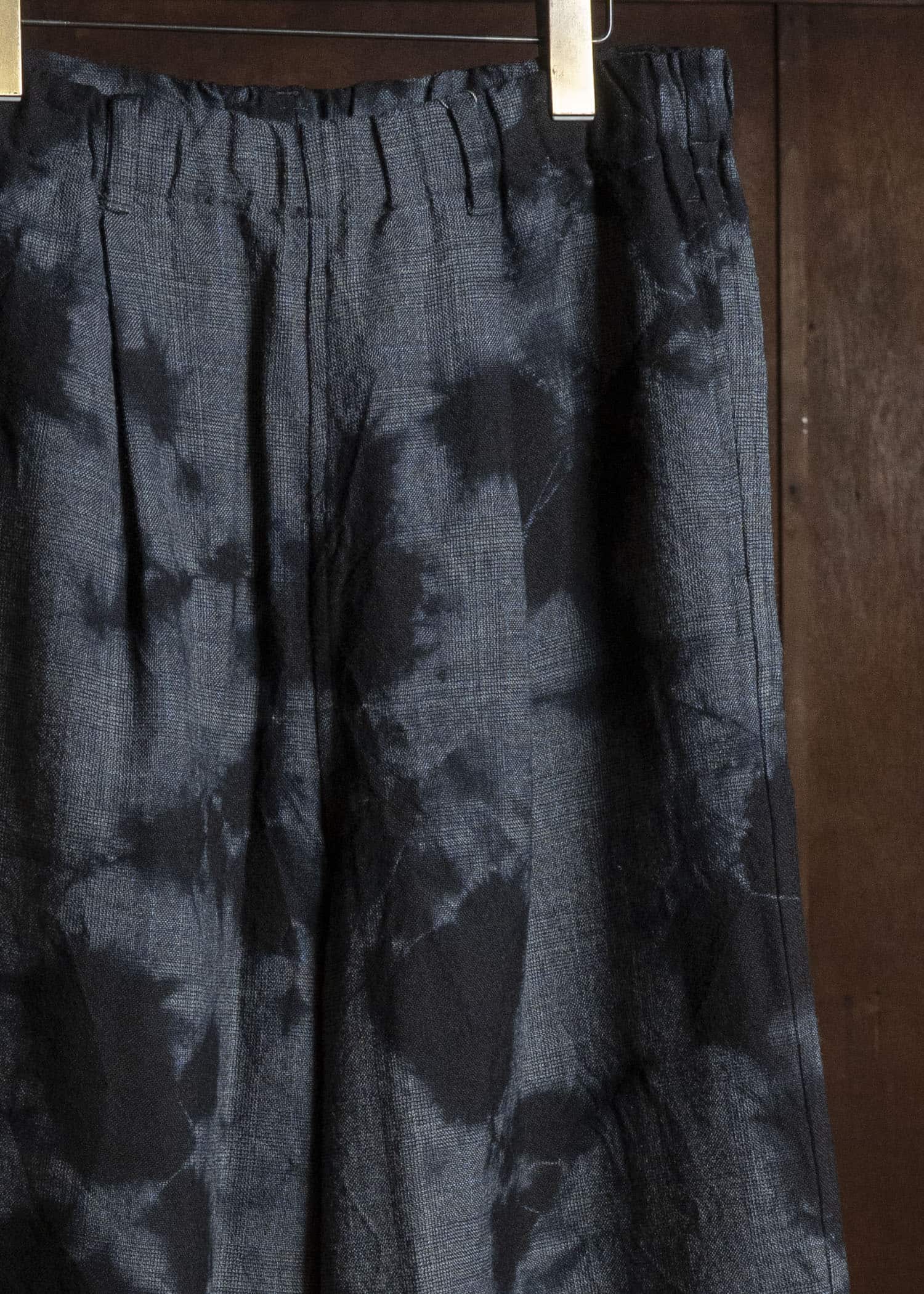 SUZUSAN 5050W-010 Wool Glen Check Drawstring Wide Pants madara sibori 1011 Black - Dark Grey