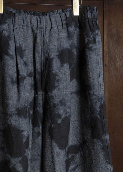 SUZUSAN 5050W-010 Wool Glen Check Drawstring Wide Pants madara sibori 1011 Black - Dark Grey