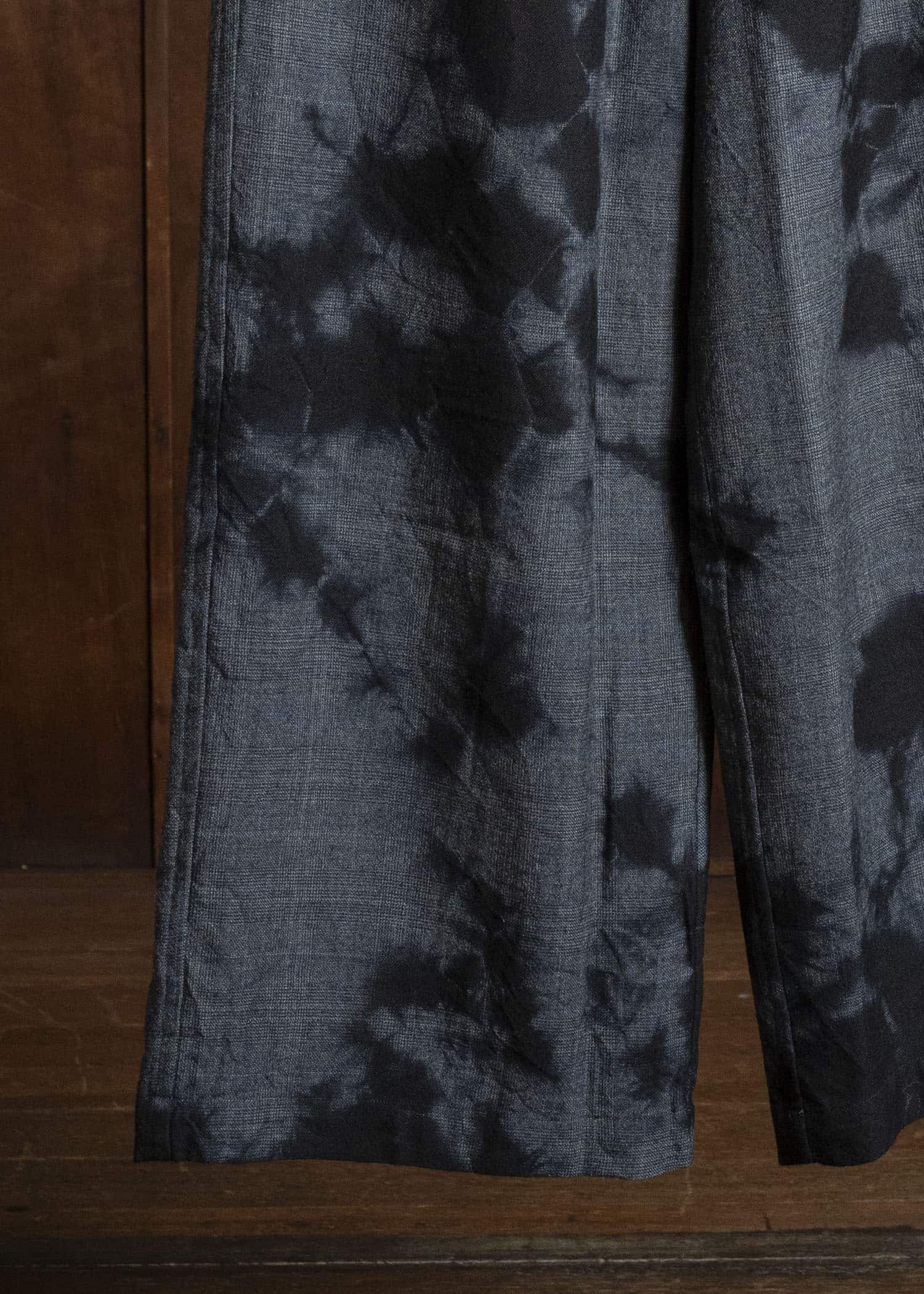 SUZUSAN 5050W-010 Wool Glen Check Drawstring Wide Pants madara sibori 1011 Black - Dark Grey