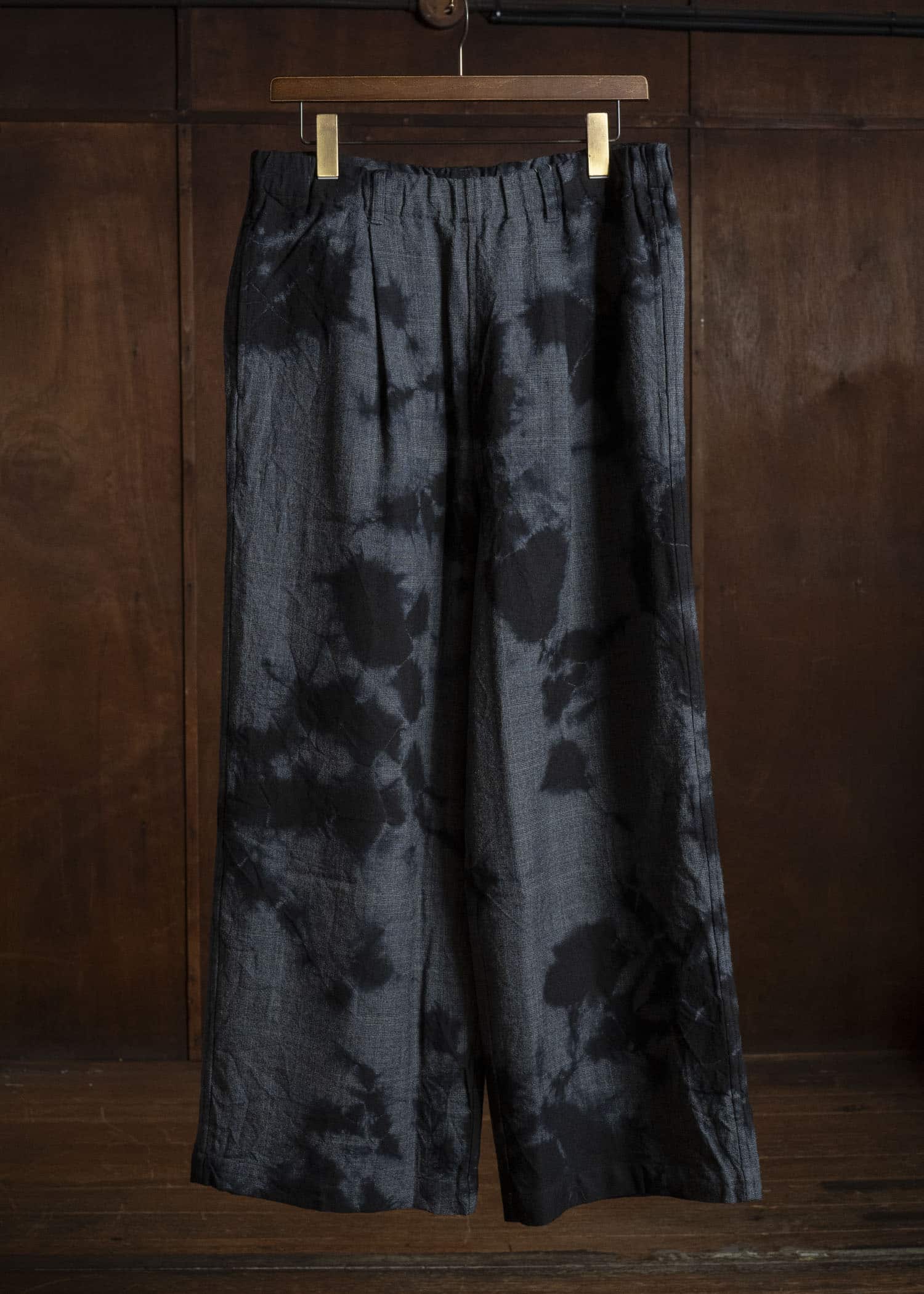 SUZUSAN 5050W-010 Wool Glen Check Drawstring Wide Pants madara sibori 1011 Black - Dark Grey