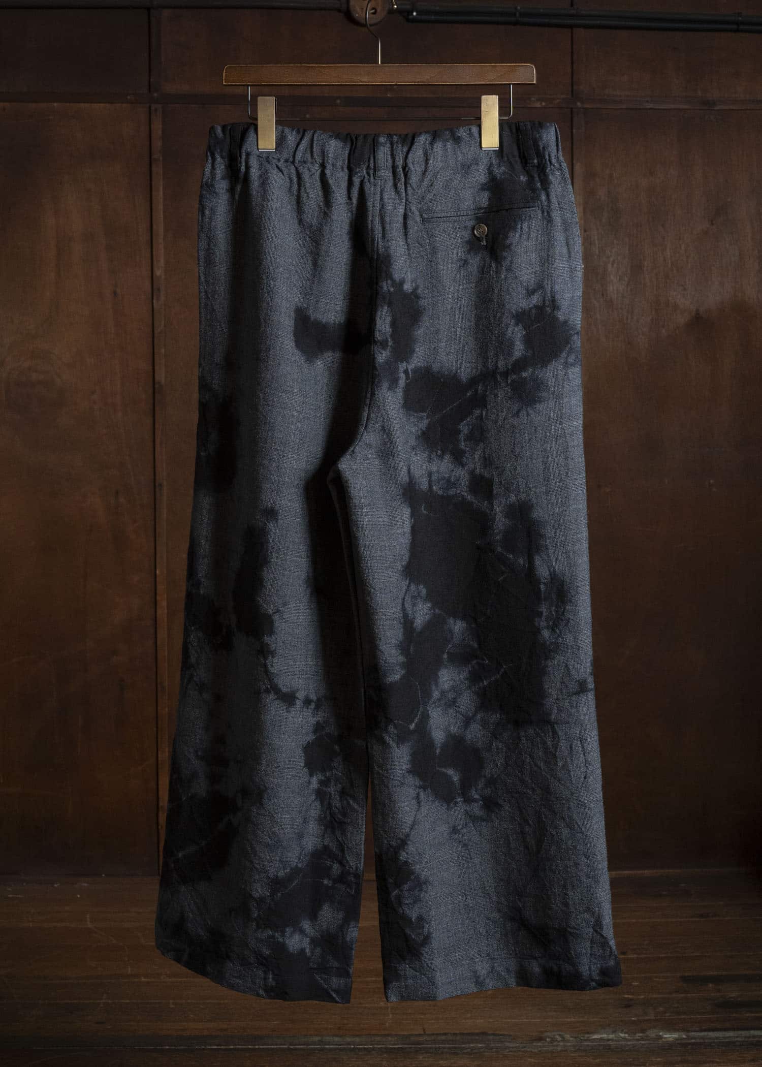 SUZUSAN 5050W-010 Wool Glen Check Drawstring Wide Pants madara sibori 1011 Black - Dark Grey