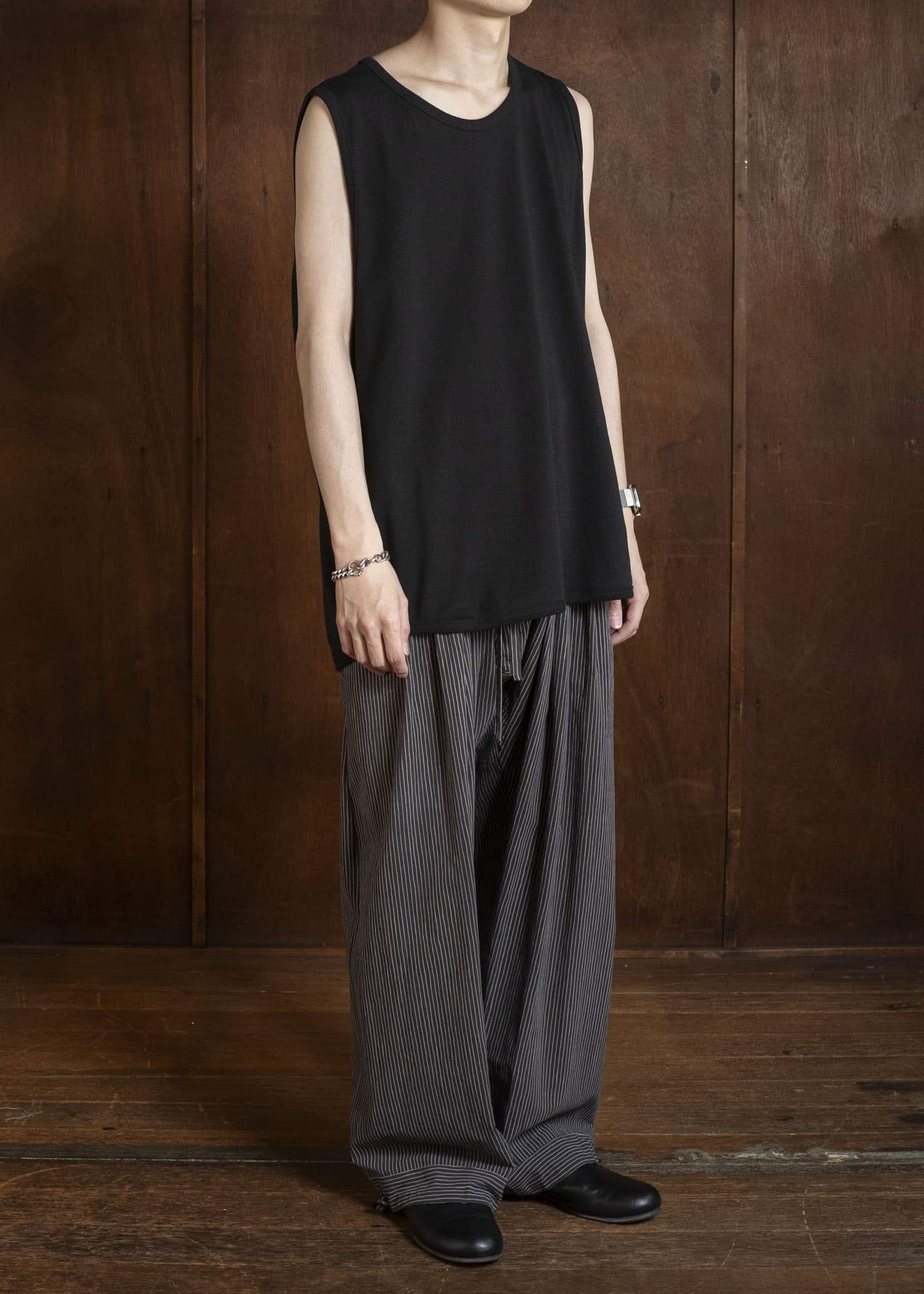 JAN-JAN VAN ESSCHE TROUSERS#91 ELASTIC WAIST TROUSERS | CREPE CO SHIRTING | Gallnut Black