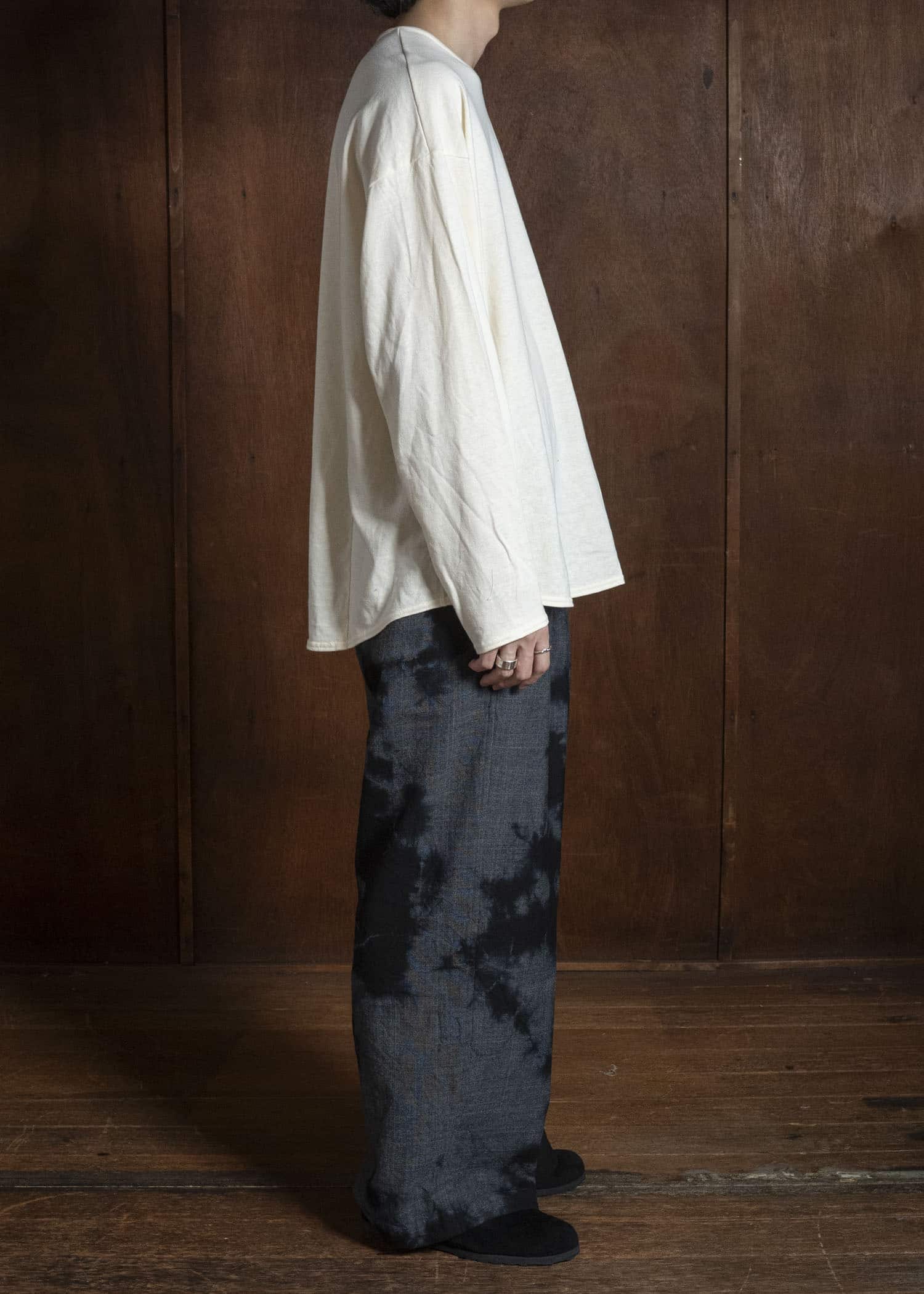 SUZUSAN 5050W-010 Wool Glen Check Drawstring Wide Pants madara sibori 7111 Dark Purple - Dark Grey