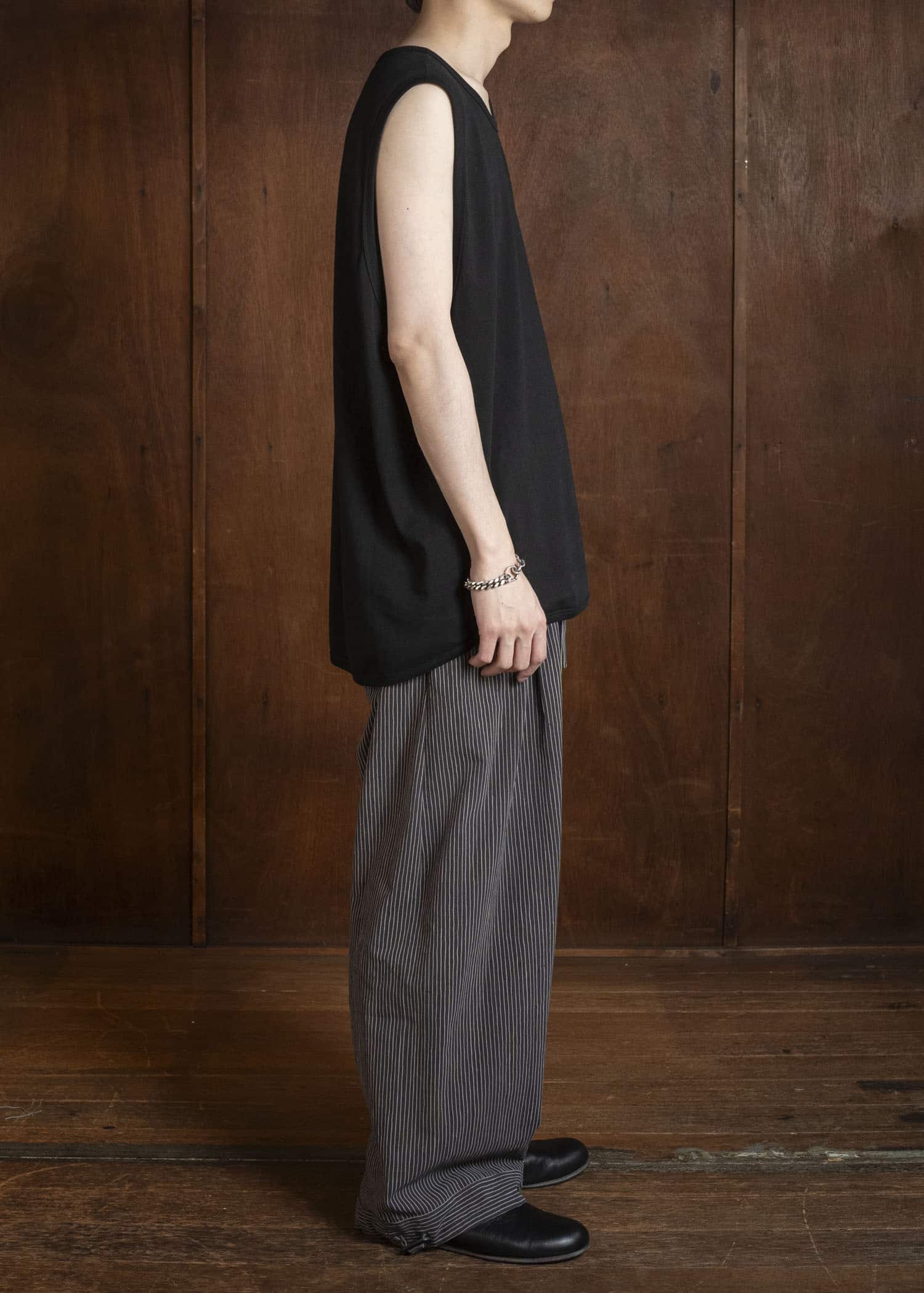 JAN-JAN VAN ESSCHE TROUSERS#91 ELASTIC WAIST TROUSERS | CREPE CO SHIRTING | Gallnut Black