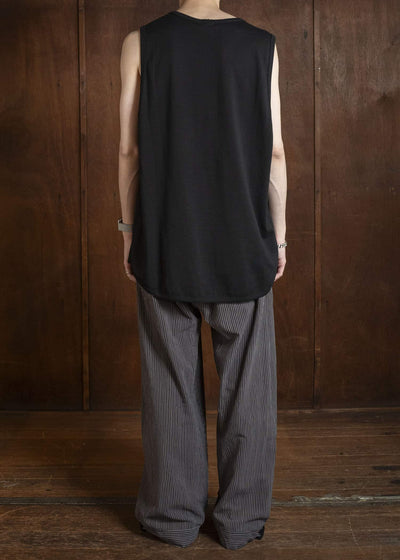 TROUSERS#91 ELASTIC WAIST TROUSERS | CREPE CO SHIRTING | Gallnut Black