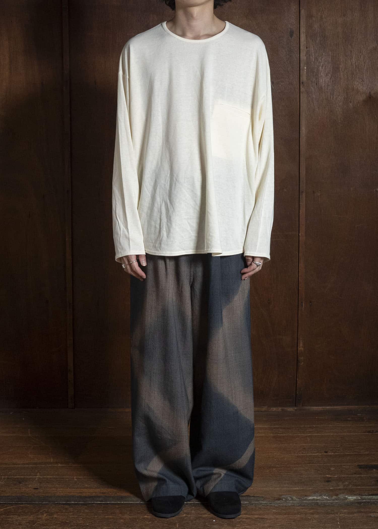 SUZUSAN 5050W-525 Wool Glen Check Drawstring Wide Pants itajime shibori X 2260 Dark Blue - Brown
