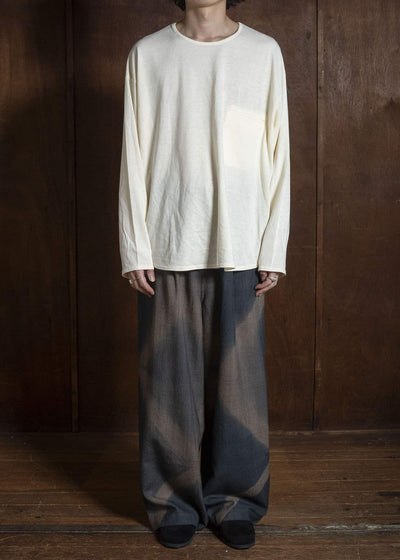 SUZUSAN 5050W-525 Wool Glen Check Drawstring Wide Pants itajime shibori X 2260 Dark Blue - Brown