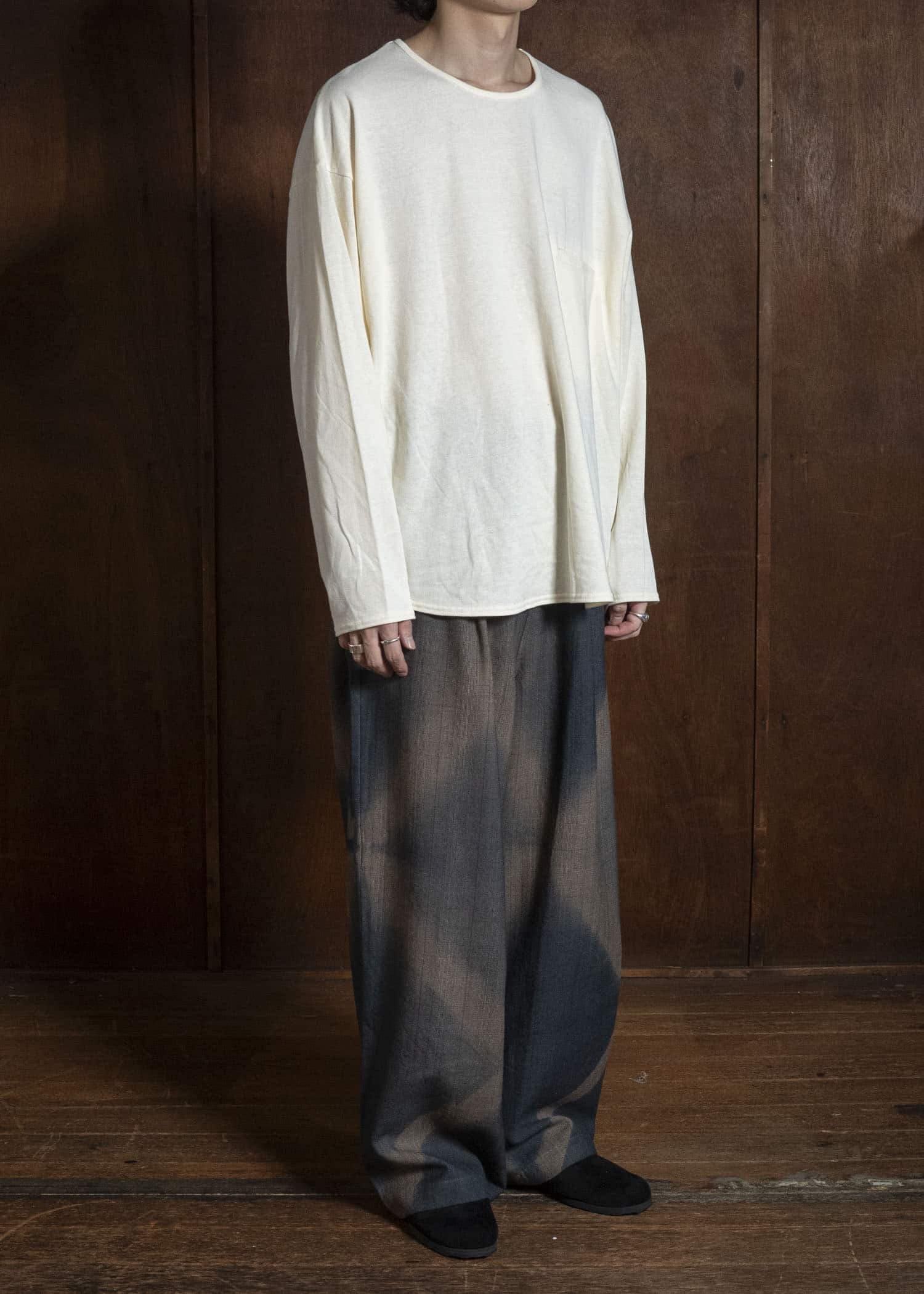 SUZUSAN 5050W-525 Wool Glen Check Drawstring Wide Pants itajime shibori X 2260 Dark Blue - Brown