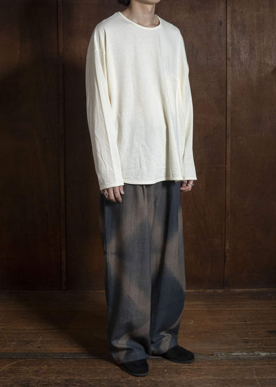 SUZUSAN 5050W-525 Wool Glen Check Drawstring Wide Pants itajime shibori X 2260 Dark Blue - Brown
