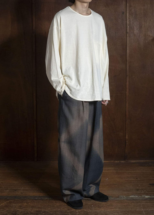 SUZUSAN 5050W-525 Wool Glen Check Drawstring Wide Pants itajime shibori X 2260 Dark Blue - Brown