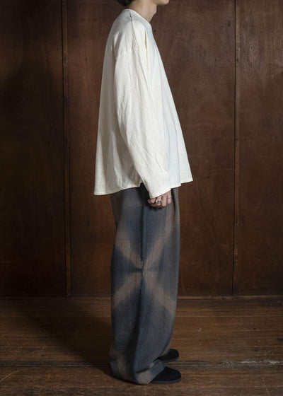 SUZUSAN 5050W-525 Wool Glen Check Drawstring Wide Pants itajime shibori X 2260 Dark Blue - Brown
