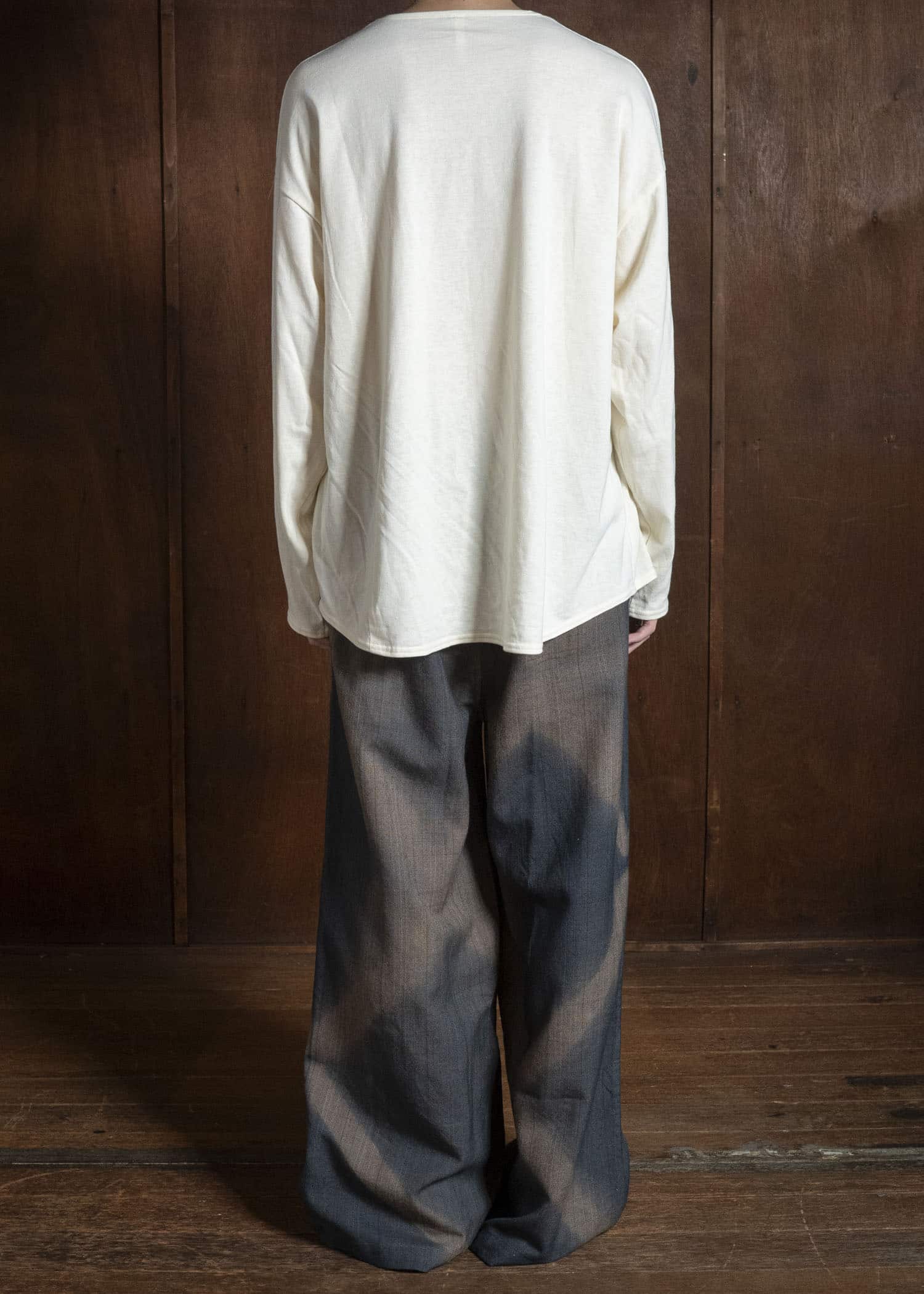 SUZUSAN 5050W-525 Wool Glen Check Drawstring Wide Pants itajime shibori X 2260 Dark Blue - Brown