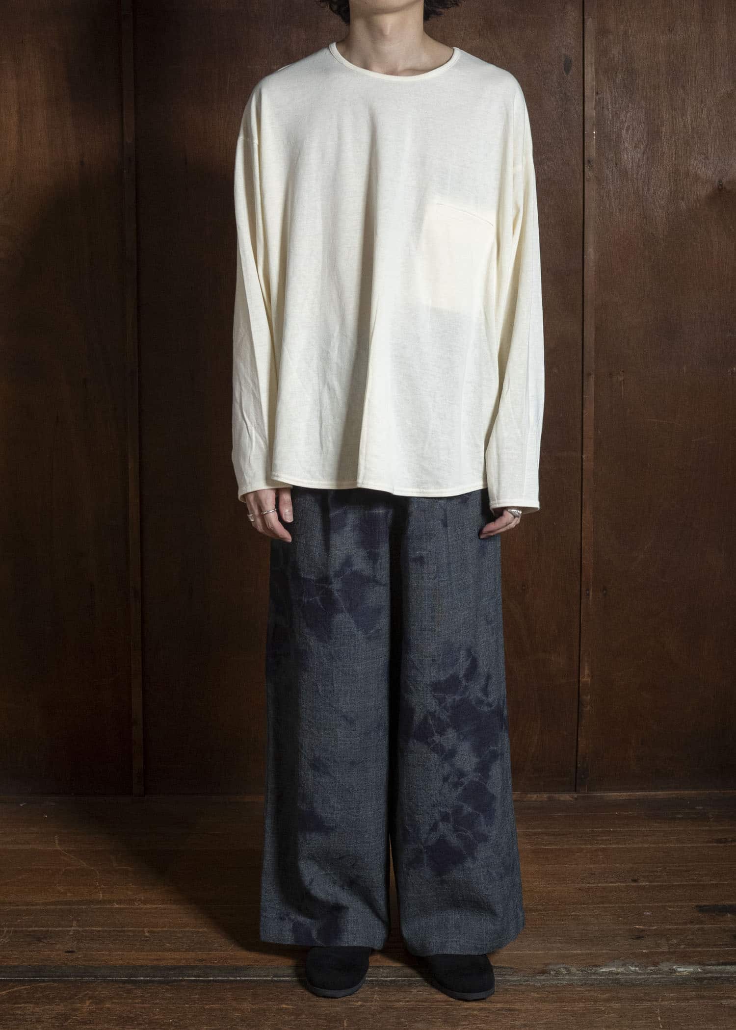 SUZUSAN 5050W-010 Wool Glen Check Drawstring Wide Pants madara sibori 1011 Black - Dark Grey