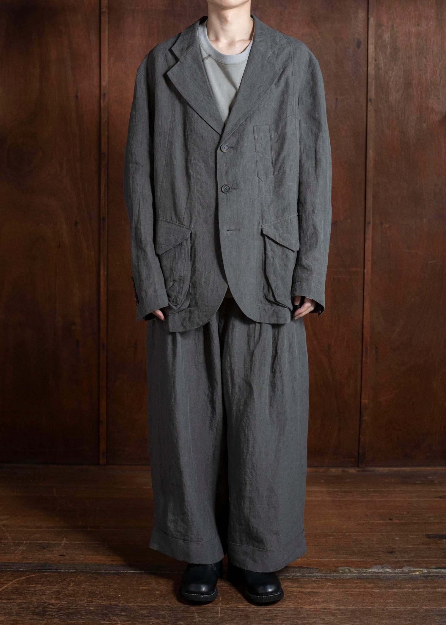 ZIGGY CHEN 0M2510921 3 Button Long Jacket CHARCOAL BLUE