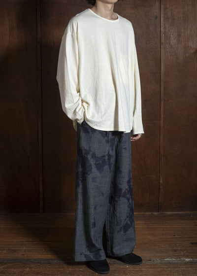 SUZUSAN 5050W-010 Wool Glen Check Drawstring Wide Pants madara sibori 1011 Black - Dark Grey