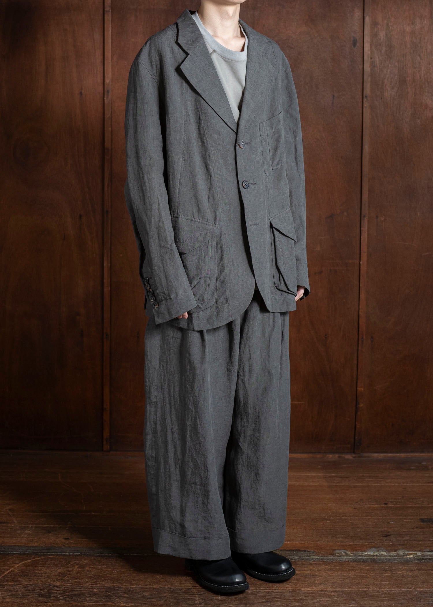 ZIGGY CHEN 0M2510921 3 Button Long Jacket CHARCOAL BLUE