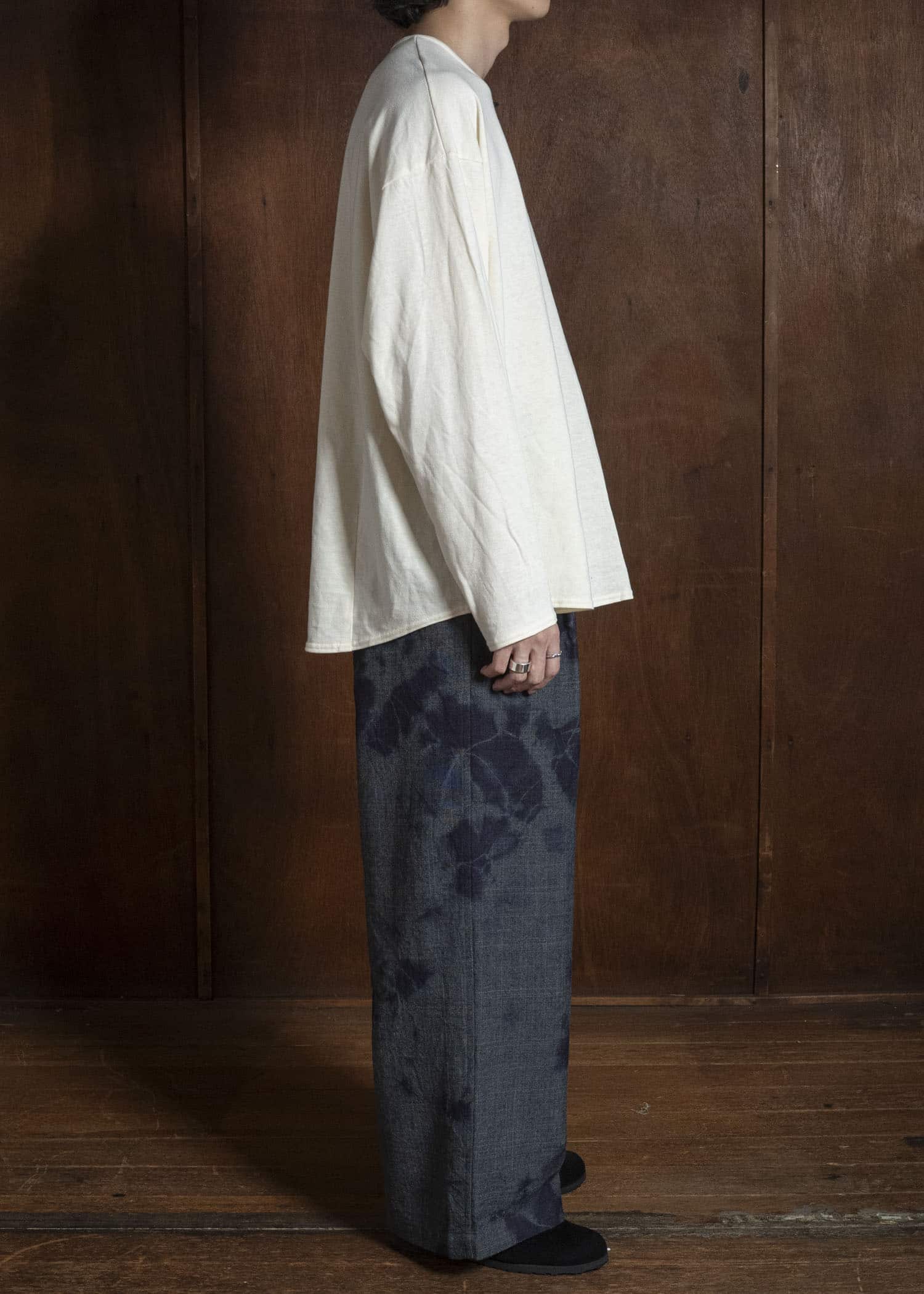 SUZUSAN 5050W-010 Wool Glen Check Drawstring Wide Pants madara sibori 1011 Black - Dark Grey