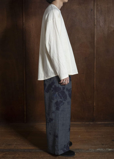 SUZUSAN 5050W-010 Wool Glen Check Drawstring Wide Pants madara sibori 1011 Black - Dark Grey