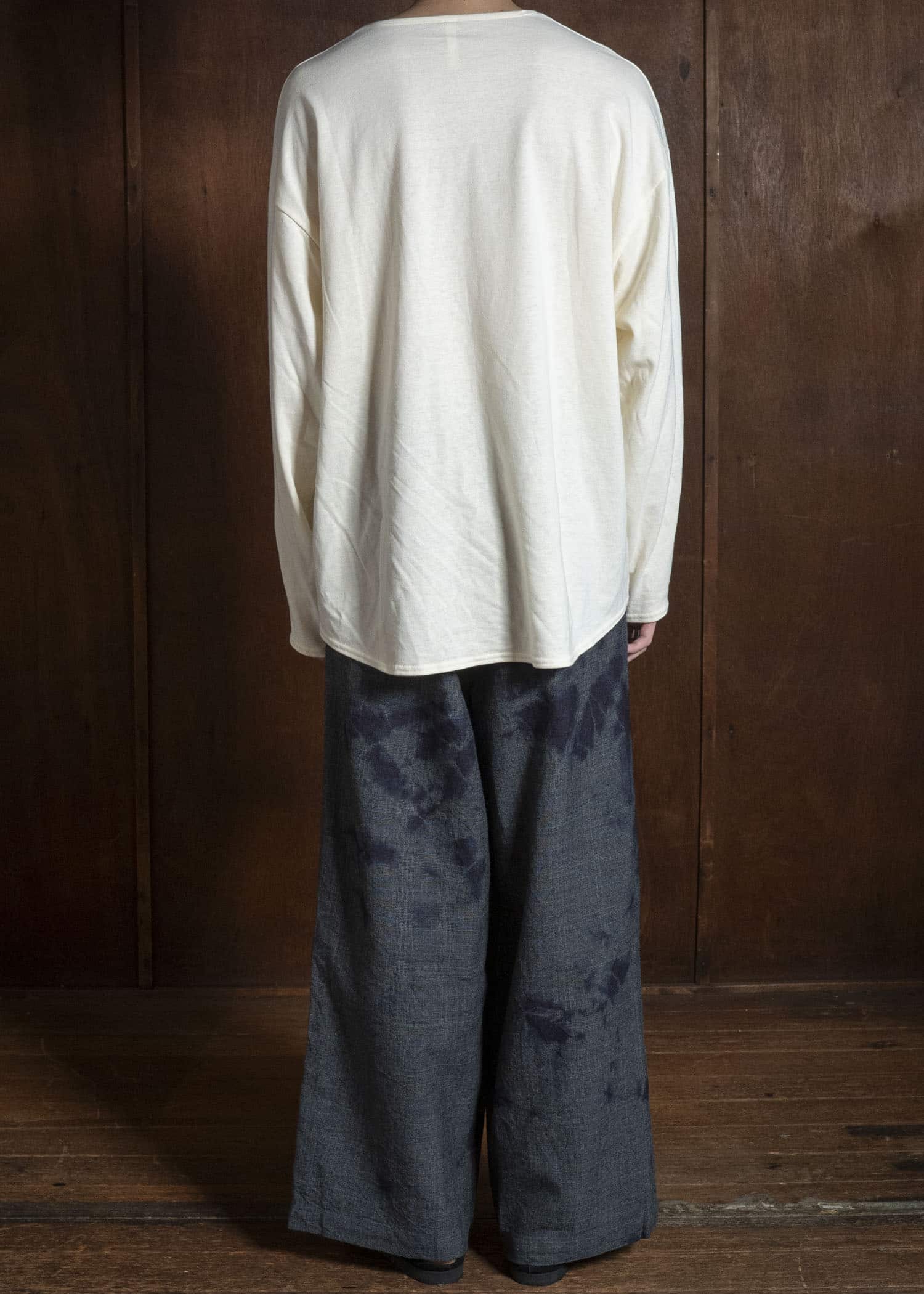 SUZUSAN 5050W-010 Wool Glen Check Drawstring Wide Pants madara sibori 1011 Black - Dark Grey