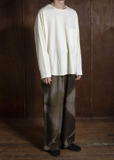 SUZUSAN 5050W-525 Wool Glen Check Drawstring Wide Pants itajime shibori X 8260 Dark Olive - Brown
