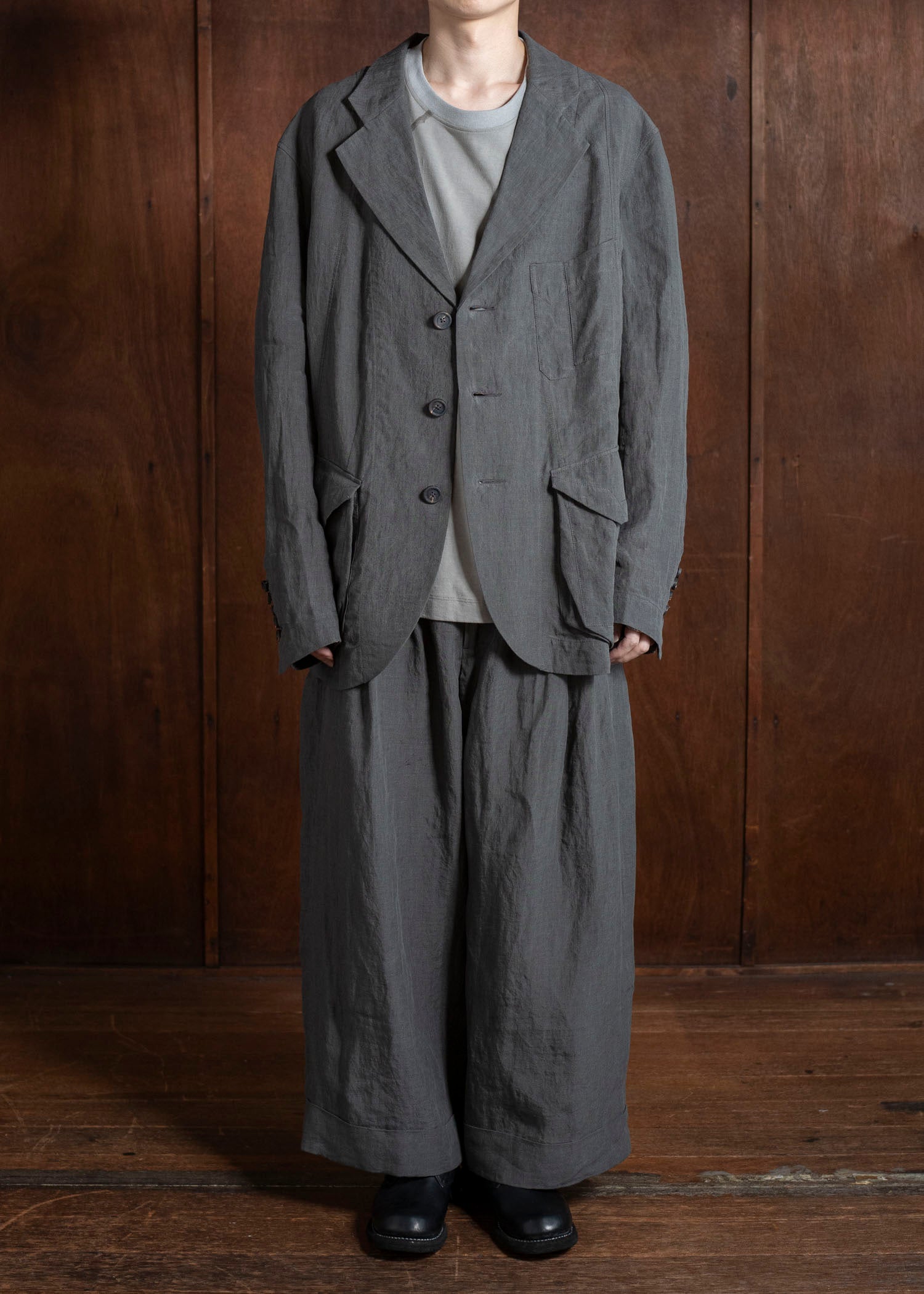 ZIGGY CHEN 0M2510921 3 Button Long Jacket CHARCOAL BLUE