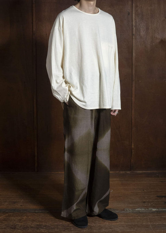 SUZUSAN 5050W-525 Wool Glen Check Drawstring Wide Pants itajime shibori X 8260 Dark Olive - Brown