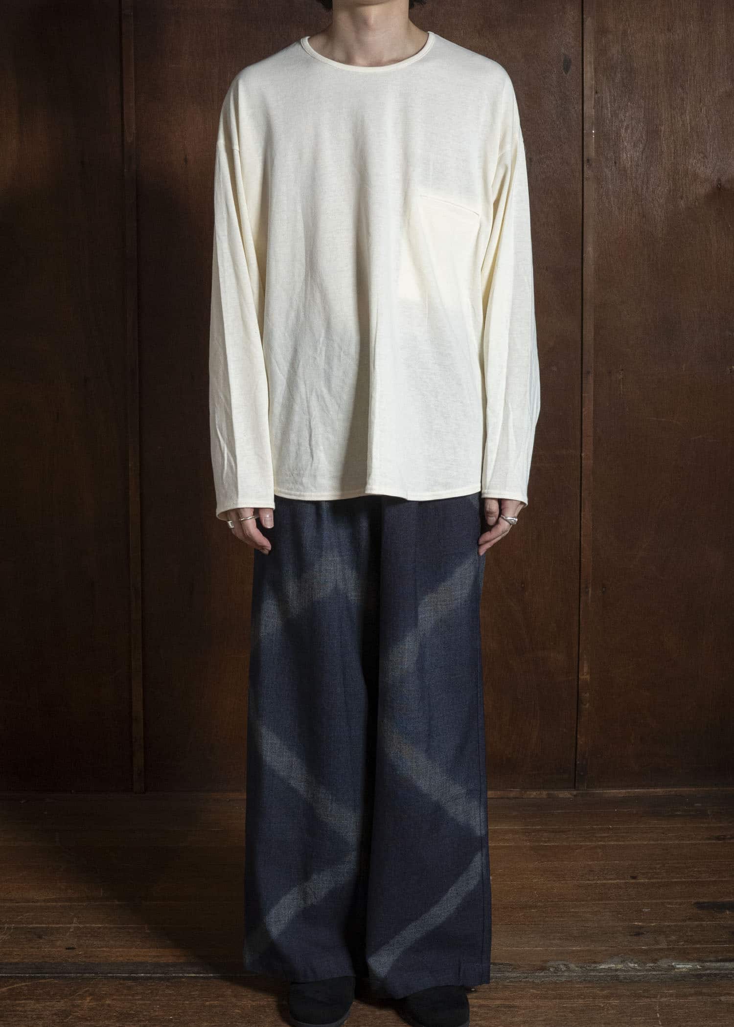 SUZUSAN 5050W-525 Wool Glen Check Drawstring Wide Pants itajime shibori X 7111 Dark Purple - Dark Grey