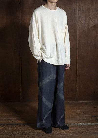 SUZUSAN 5050W-525 Wool Glen Check Drawstring Wide Pants itajime shibori X 7111 Dark Purple - Dark Grey