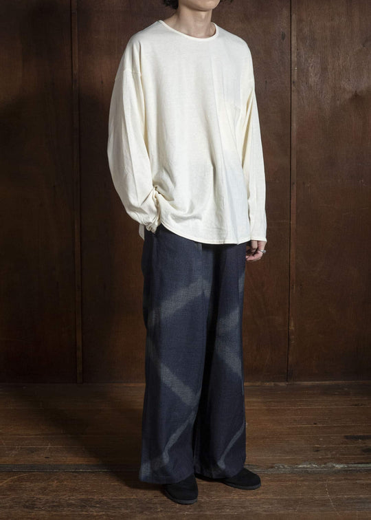 SUZUSAN 5050W-525 Wool Glen Check Drawstring Wide Pants itajime shibori X 7111 Dark Purple - Dark Grey