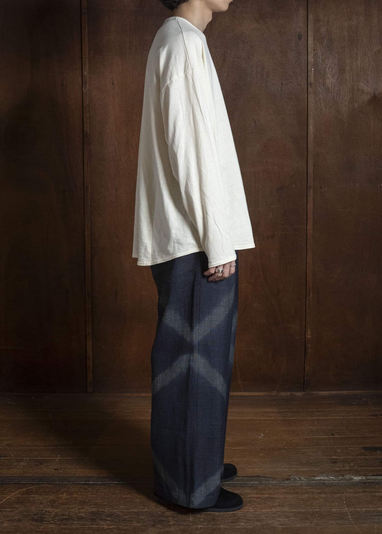 SUZUSAN 5050W-525 Wool Glen Check Drawstring Wide Pants itajime shibori X 7111 Dark Purple - Dark Grey
