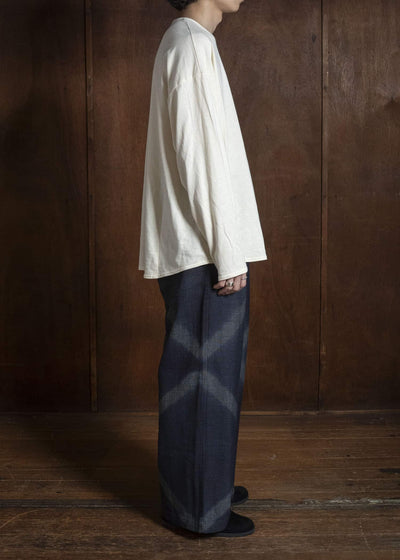 SUZUSAN 5050W-525 Wool Glen Check Drawstring Wide Pants itajime shibori X 7111 Dark Purple - Dark Grey