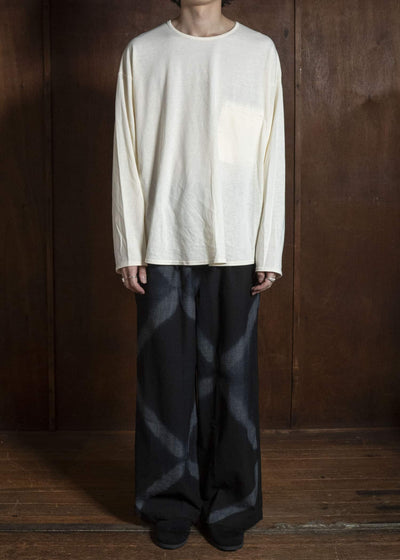 SUZUSAN 5050W-525 Wool Glen Check Drawstring Wide Pants itajime shibori X 1011 Black - Dark Grey