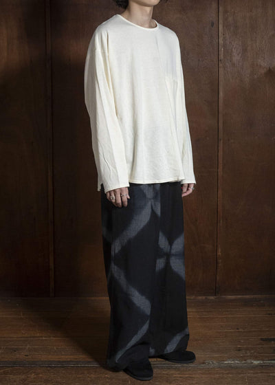SUZUSAN 5050W-525 Wool Glen Check Drawstring Wide Pants itajime shibori X 1011 Black - Dark Grey