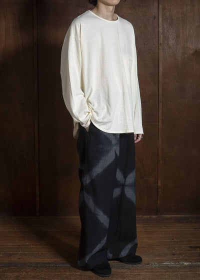 SUZUSAN 5050W-525 Wool Glen Check Drawstring Wide Pants itajime shibori X 1011 Black - Dark Grey