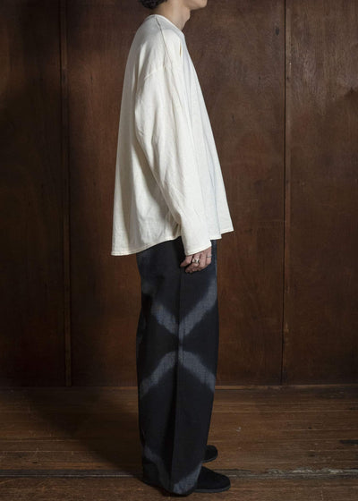 SUZUSAN 5050W-525 Wool Glen Check Drawstring Wide Pants itajime shibori X 1011 Black - Dark Grey