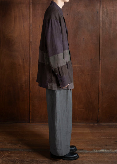 ZIGGY CHEN 0M2510703 Patchwork Shirt Jacket PURPLE BROWN