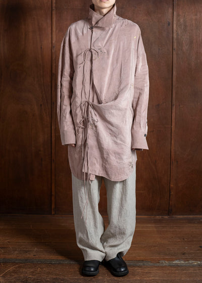 ZIGGY CHEN 0M2510718 High Neck Asymmetric Long Shirt CORAL PINK