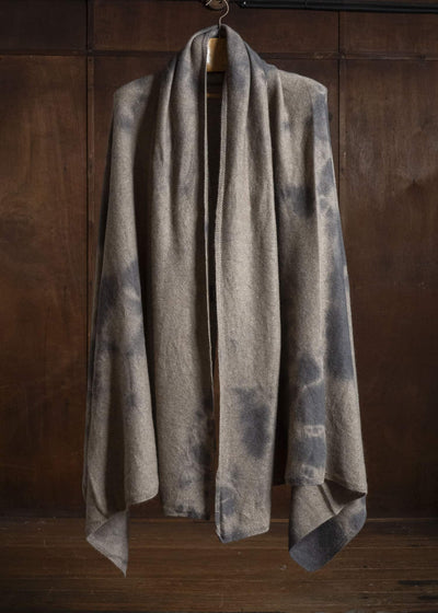 SUZUSAN 0025K-010 Cashmere Knit Travel Shawl Madara Shibori 1365 Silver Grey - Light Coffee
