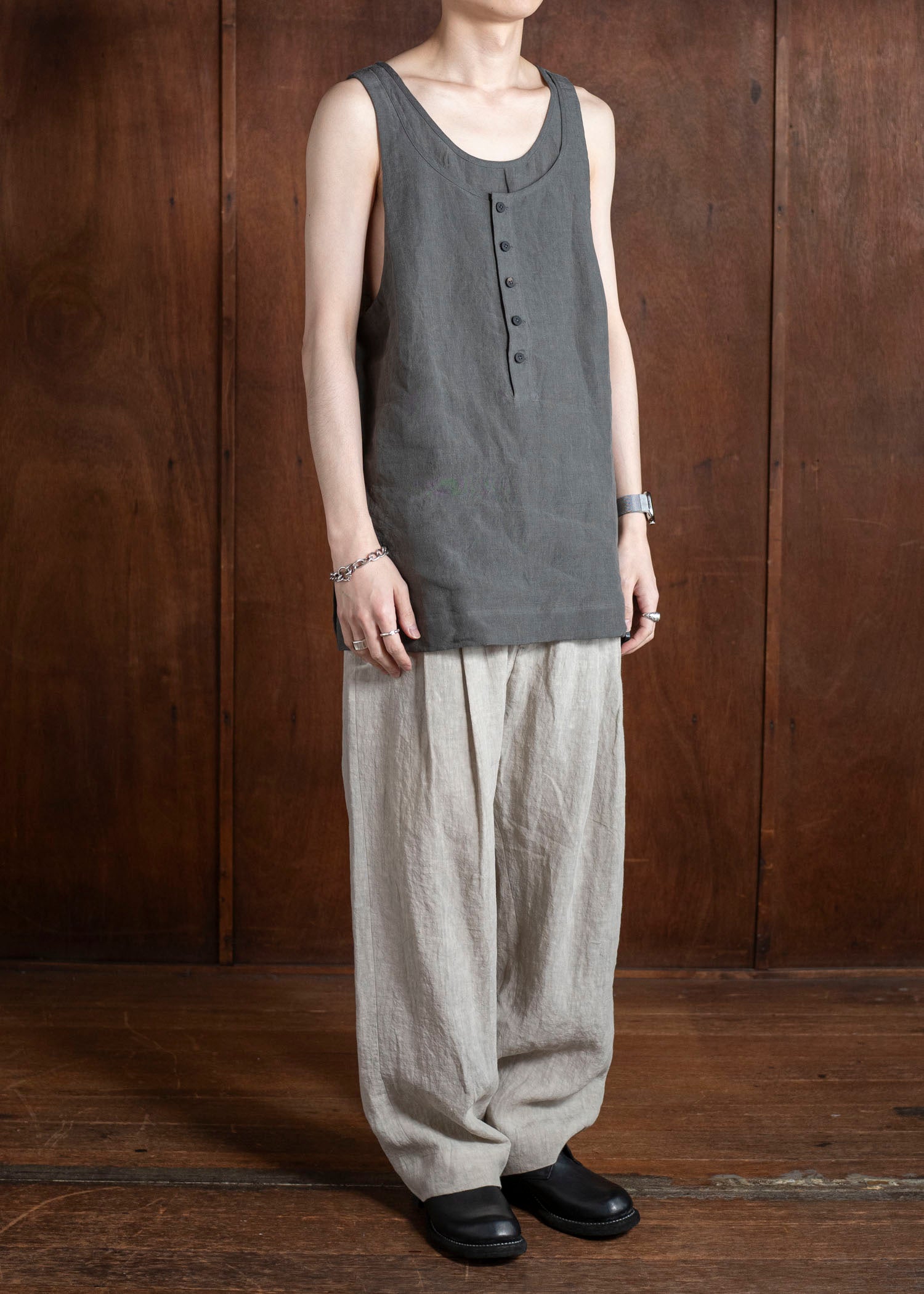 ZIGGY CHEN 0M2510105 Layered Henley-Neck Tank Top CHARCOAL BLUE