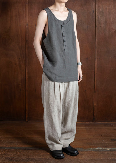 ZIGGY CHEN 0M2510105 Layered Henley-Neck Tank Top CHARCOAL BLUE